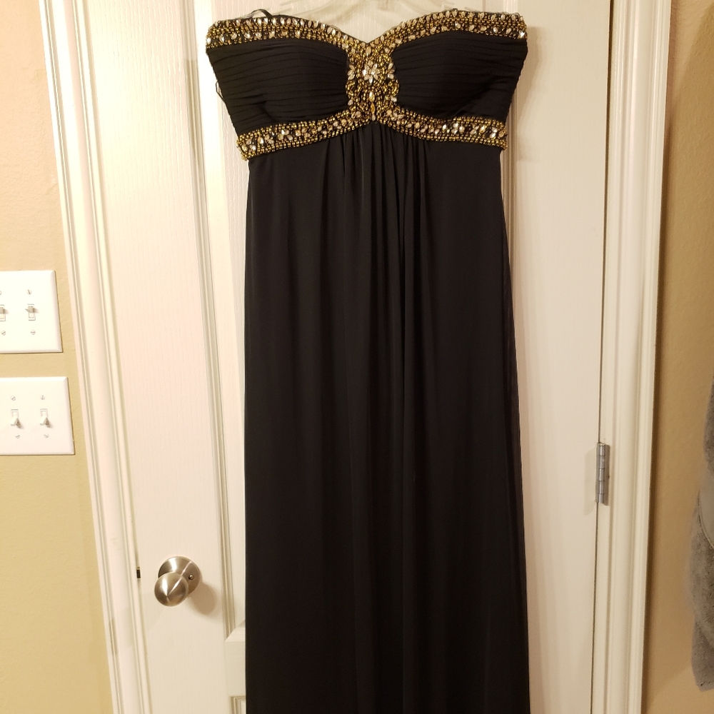 Xscape Gold Beaded Prom Dress Black 6